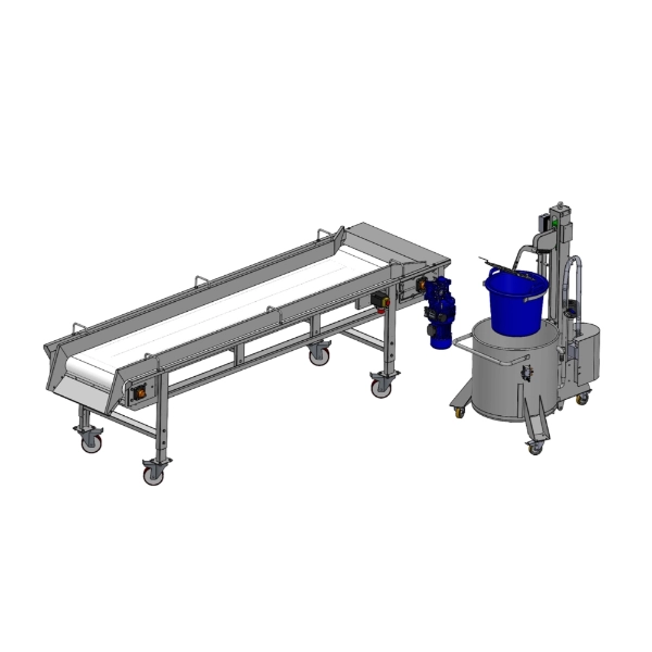 Line with bubble washing tank, belt for manual sorting and preparation for grape juice jar pressing